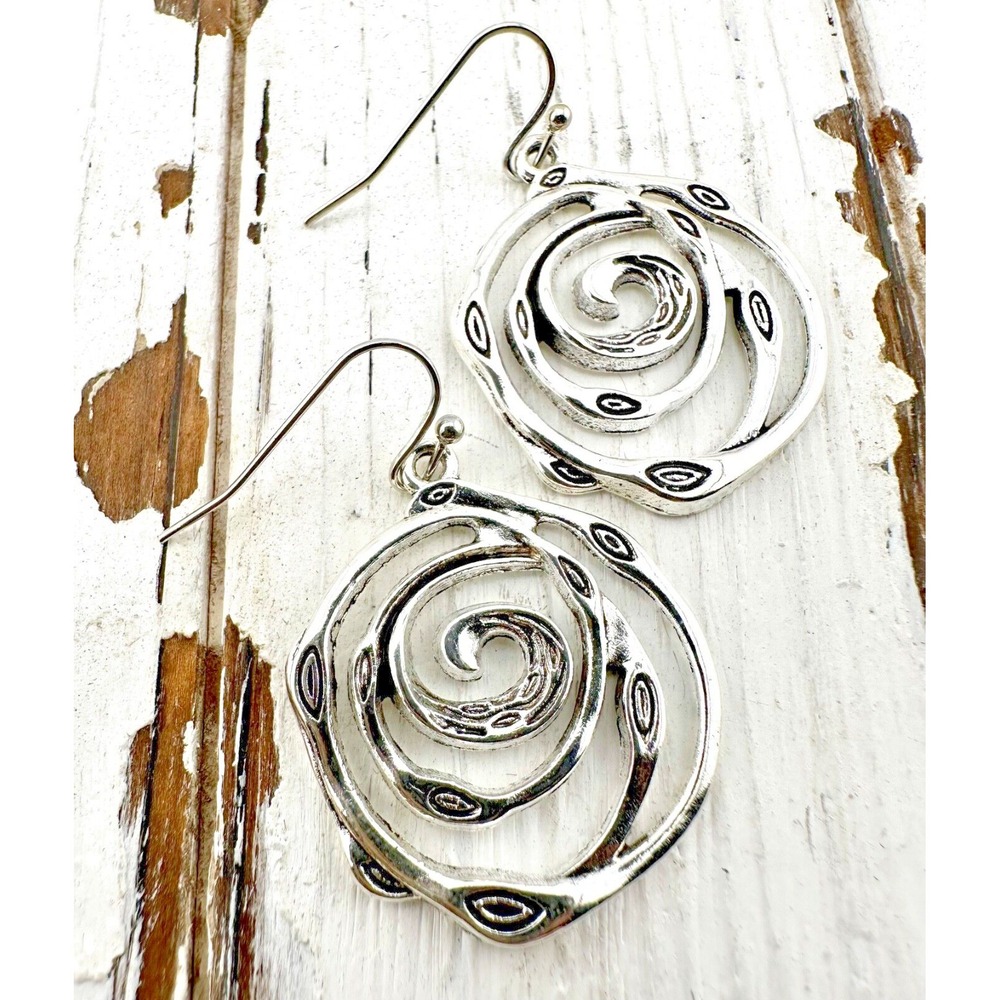 Infinite‎ Swirl Circle Silver Tone Earrings
